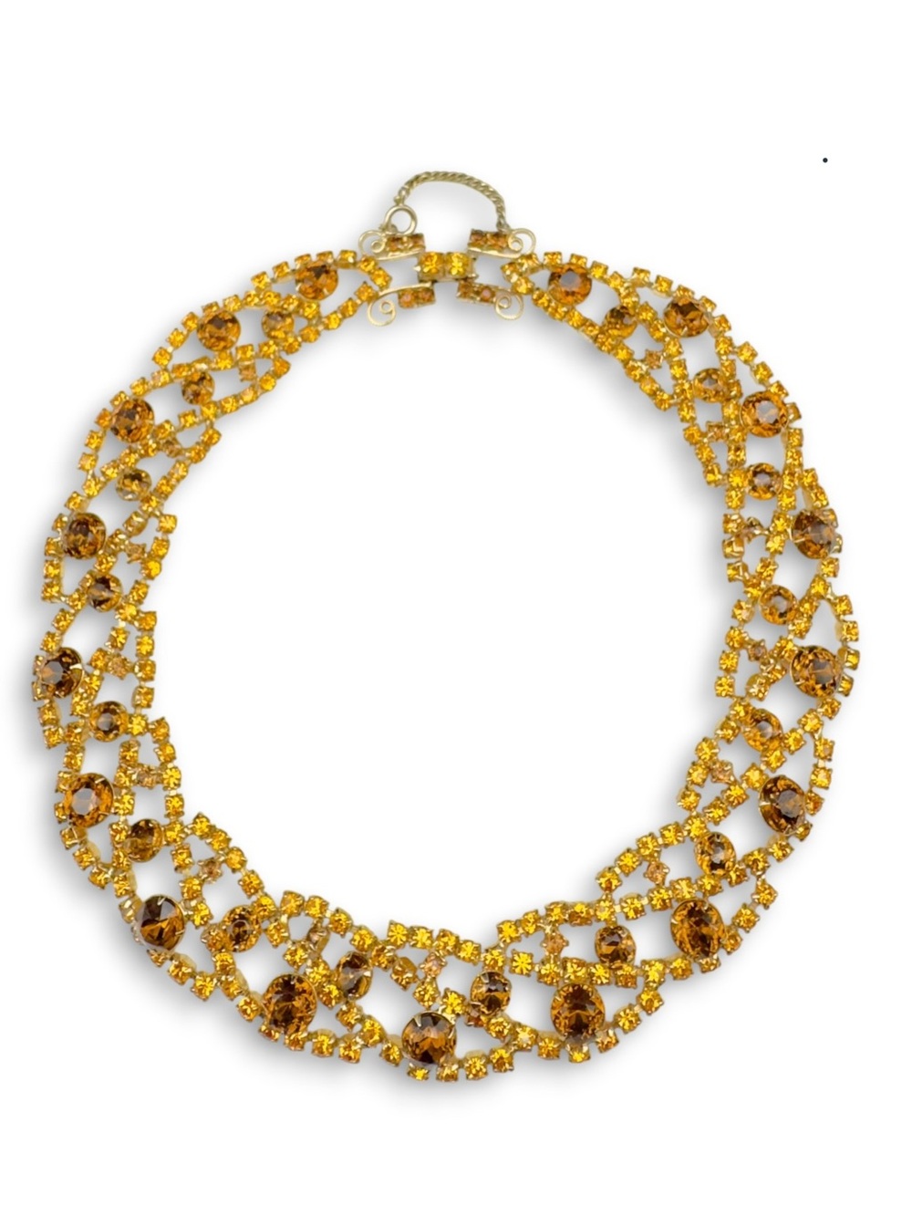Vintage Art Deco Citrine & Topaz Rhinestone Collar/Bib Necklace